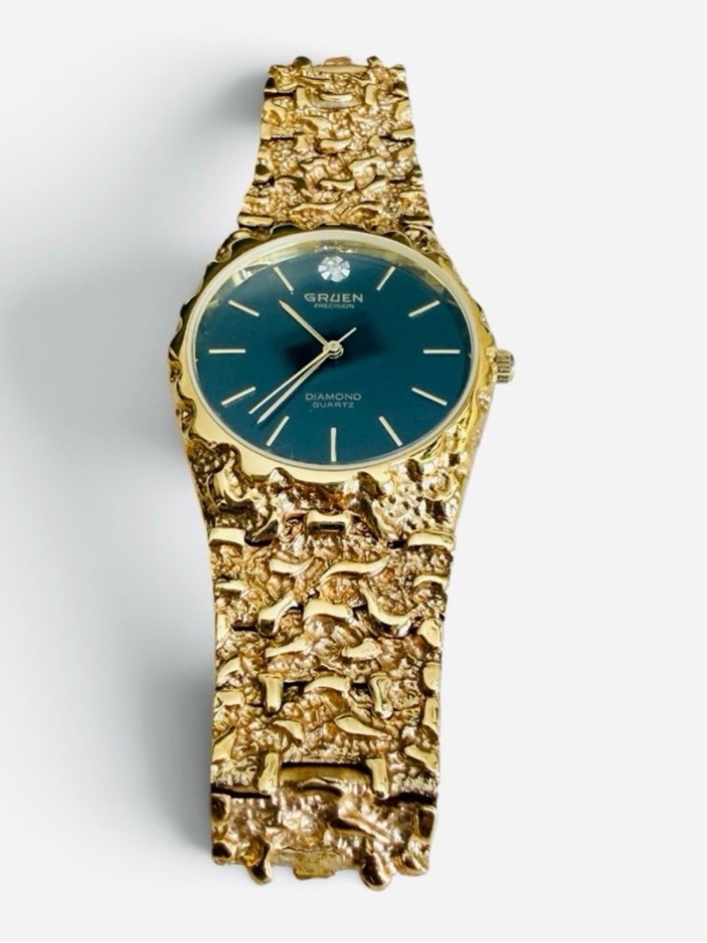 Gruen Diamond Quartz Gold Nugget Style Men's Watch
